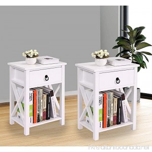 LAZYMOON Set of 2 MDF Nightstand Table X-Design Kids Room End Table Side Table Home Storage White Finish - B078R2WM7T
