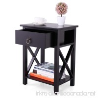LAZYMOON Wood Nightstand Table X-Design Sofa End Side Table Storage Shelf w/ 1 Drawer  Black Finish - B078R2FTN1