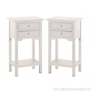 Set of 2 Wood White End Tables Nightstands with Two Drawers - B002Q88AS8