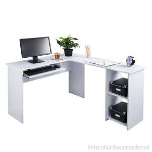 Fineboard L-Shaped Office Corner Desk 2 Side Shelves White - B01MRLHATK