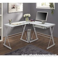 New 51" Corner Writing Computer Office Desk - White Metal & Tempered Glass - B00M04J88E
