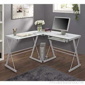 New 51 Corner Writing Computer Office Desk - White Metal & Tempered Glass - B00M04J88E