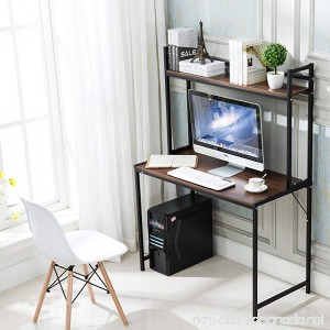 Office Desktop Laptop Computer Compact Desk with Storage Home Study Writing Table with Shelf (Teak) - B07D6H18GV