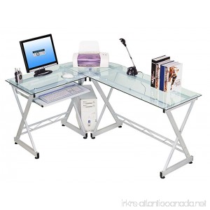 Techni Mobili Tempered Glass L Shape Corner Desk With Pull Out Keybaord Panel. Color Clear - B003FSTNBQ