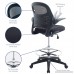 Modway Stealth Drafting Chair In Black - Reception Desk Chair - Tall Office Chair For Adjustable Standing Desks - Drafting Table Chair - Flip-Up Arms - B01NGU19BM