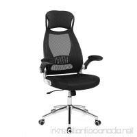 SONGMICS Mesh Office Chair with Backrest  Headrest  Flip up Armrests  PU casters in silence  Swivel Desk Chair for Home Office Black UOBN86B - B073ZB85DN