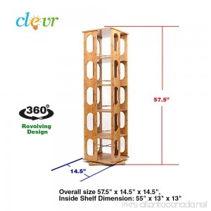 Clevr 5 Tier 57.5 Natural Bamboo Bookshelf Revolving Bookcase 100% Natural Bamboo 360 Rotating Organizer Cabinet Rack Holds Up to 300 DVD's or books spinning design Removable adjustable divider - B077DHX1GD
