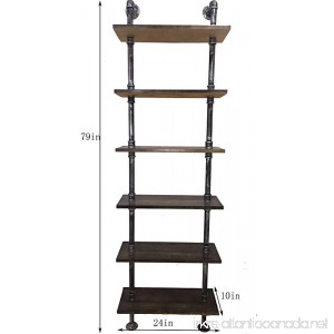 Industrial 6-Tiers Modern Ladder Shelf Bookcase Wood Storage Shelf Display Shelving Wall Mounted Wood Shelves Metal Wood Shelves Bookshelf Vintage Wrought Iron Finish - B06Y5M3GD7