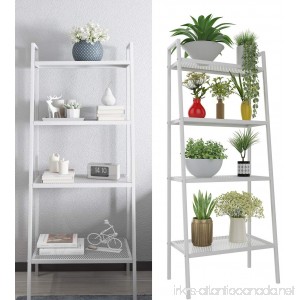 Multifunctional Metal 4-Tier Ladder Shelf Leaning Bookshelf Bookcase Plant Flower Stand Storage Rack for Garden Bathroom Living Room (Ladder Shelf-4 Tier-White) - B07FFW5722