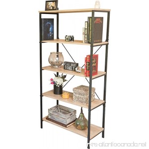 Sleekform Bookshelf | Vintage Industrial Rustic Style Open 5 Shelf Bookcase | Solid Wood Shelving Unit for Home or Office - B0743KVDYN