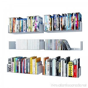 Wallniture U Shape Bookshelf Wall Mountable Metal CD DVD Storage Rack White Set of 6 - B071HPW81L