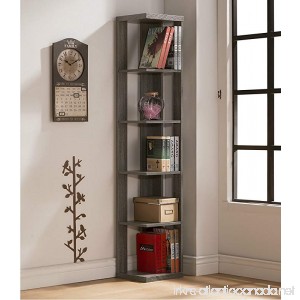 Weathered Grey Finish Wood Wall Corner 5-Tier Bookshelf Bookcase - B01LY6TWJP