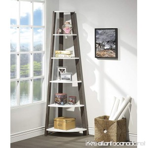 White / Grey Finish Two-Tone Wood Wall Corner 5-Tier Bookshelf Bookcase Accent Etagere - B078H52L3X