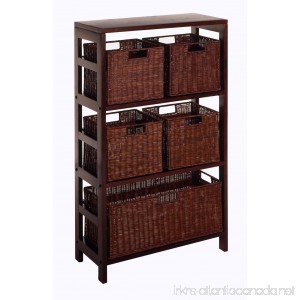 Winsome Wood Leo Wood 4 Tier Shelf with 5 Rattan Baskets - 1 large; 4 small in Espresso Finish - B002SSUKOI