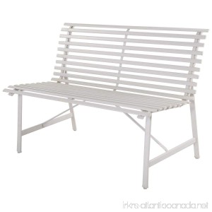 47 Garden Bench White Gray Steel Outdoor Backyard Lawn Slat Back Seat Furniture - B074P5Y185