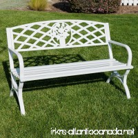 Belleze 50" inch Outdoor Park Bench Garden Backyard Furniture Chair Porch Seat Steel Frame  White - B071QWJNY8