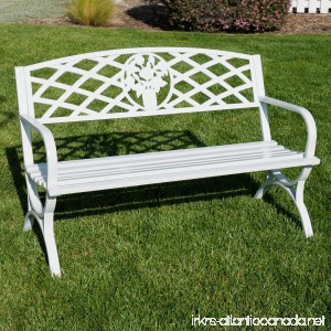 Belleze 50 inch Outdoor Park Bench Garden Backyard Furniture Chair Porch Seat Steel Frame White - B071QWJNY8
