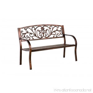 Blooming Patio Garden Bench Park Yard Outdoor Furniture Iron Metal Frame Elegant Bronze Finish Sturdy Durable Construction Scrollwork Design Easy Assembly 50 L x 17 1/2 W x 34 1/2 H - B00HS3M0QY
