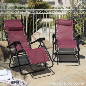2 Folding Zero Gravity Reclining Lounge Chairs Utility Tray Outdoor Beach Patio Burgundy - B018UJ68D0