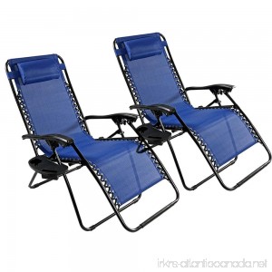 2 Pack Adjustable Folding Zero Gravity Recliner Chairs Lounge Deck Chair With Pillow & Cup Holder for Patio Outdoor Yard Beach (Blue) - B01M0LAWEA