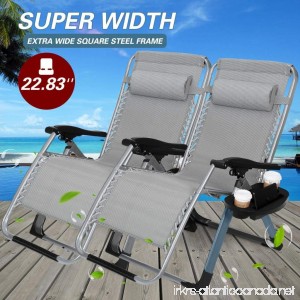 22.8” Oversized Width Seat 350LBS Capacity Set of 2 Pack Zero Gravity Outdoor Lounge Chair w/Cup Holder with Mobile Device Slot Adjustable Folding Patio Reclining Chair W/Snack Tray - B07CYRXYK9