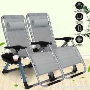 Artist Hand 350LBS Capacity Set of 2 Pack Zero Gravity Outdoor Lounge Chair w/Cup Holder with Mobile Device Slot Adjustable Folding Patio Reclining Chair W/Snack Tray - B07CXRMSKF