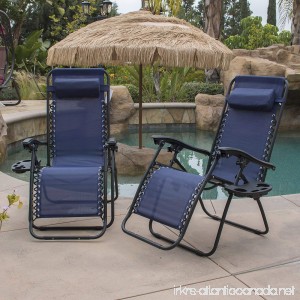 Belleze Lounge Patio Zero Gravity Chairs (Set of 2) Utility Tray Cup Holder Adjustable Headrest Recliner Yard Navy Blue - B0170TORDO