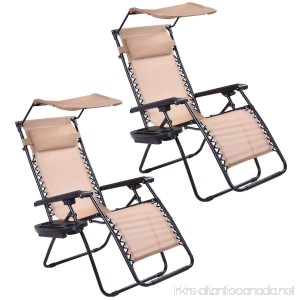 Goplus Zero Gravity Canopy Sunshade Lounge Chair Cup Holder Patio Outdoor Garden Beige (2) - B01J5DJZ9E