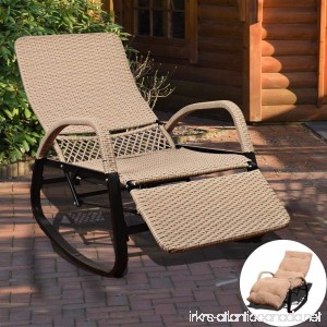 Sundale Outdoor Indoor Wicker Rattan Rocking Chair with Cushion Zero Gravity Lounge Chair Vintage Recliners with Penumatic Adjustment for Patio Pool Deck Home Weight Capacity 330 LBS Beige - B07D2CRQHH
