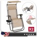 Super Decor Set of 2 Zero Gravity Outdoor Lounge Chairs w/Sunshade + Cup Holder with Mobile Device Slot Adjustable Folding Patio Reclining Chairs W/Canopy+ Snack Tray (Tan) - B07CK3YCK7