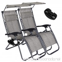 Super Decor Set of 2 Zero Gravity Outdoor Lounge Chairs w/Sunshade + Cup Holder with Mobile Device Slot Adjustable Folding Patio Reclining Chairs W/Canopy+ Snack Tray (Grey) - B077Q6HPV1