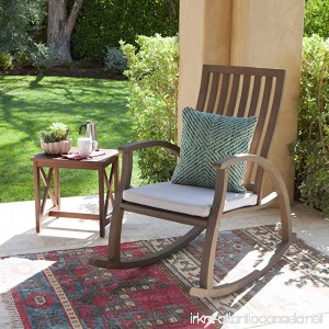 Caleb Outdoor Acacia Wood Rocking Chair with Water Resistant Cushion (Grey Finish/Grey) - B075BWCKLH