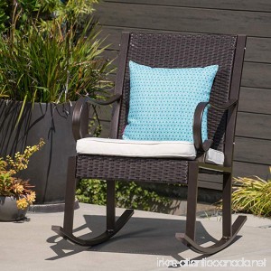 Great Deal Furniture Muriel Outdoor Wicker Rocking Chair with Cushion Dark Brown and Cream - B07BGT1PGJ