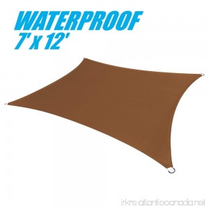 ColourTree 100% BLOCKAGE Waterproof 7' x 12' Sun Shade Sail Canopy  Rectangle Coffee Brown- Commercial Standard Heavy Duty - 220 GSM - 4 Years Warranty (1) - B073CJ6N94