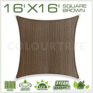 ColourTree 2nd Gen 16' x 16' Brown Sun Shade Sail Square Canopy Awning Fabric Cloth UV Block Heavy Duty Commercial Grade Outdoor Patio Garden Carport 5 Years Warranty (Custom Size Available) - B07DRZS1M4