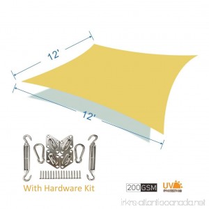 CosCool Sun Shade Sail Rectangle Fabric Patio Shade Sails Canopy 200gsm HDPE Material UV Block 5 Years Warranty with Stailnless Steel Hardware Kit Size 12x12 Feet - B01N4FLW7P