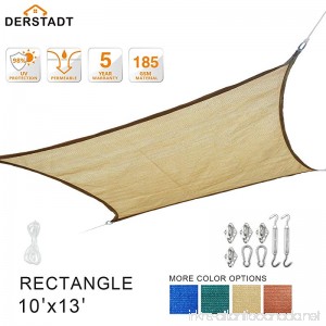 Derstadt 10' x 13' Rectangle Sun Shade Sail with Stainless Steel Hardware Kit Outdoor Patio Canopy Backyard 90+ UV Block Shelter (5 Years Warranty) (Sand) - B072ML3CGC