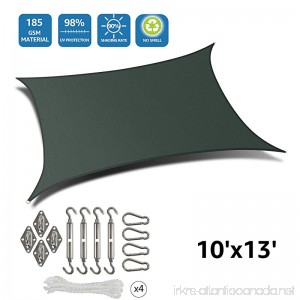 DOEWORKS Rectangle 10' X 13' Sun Shade Sail with Stainless Steel Hardware Kit UV Block for Outdoor Patio Garden Green - B0779NYHK9