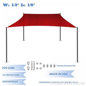E&K Sunrise 13' x 16' Waterproof Sun Shade Sail with Stainless Steel Hardware Kit-Red Rectangle UV Block Perfect for Canopy Outdoor Garden Backyard-Customized Sizes Available - B077JG35SD