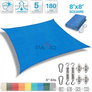 Patio Paradise 8' x 8' Sun Shade Sail with 6 inch Hardware Kit Blue Square Patio Canopy Durable Shade Fabric Outdoor UV Shelter Cover - 3 Year Warranty - Custom Size Available - B06XDDTBLY