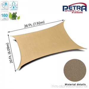 Petra's 26 Ft. X 20 Ft. Rectangle Sun Sail Shade. Durable Woven Outdoor Patio Fabric w/Up To 90% UV Protection. 26x20 Foot. (Desert Sand) - B0074AEYME