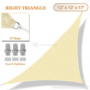 Sunshades Depot 12' x 12' x 17' Sun Shade Sail Right Triangle Permeable Canopy Tan Beige Custom Size Available Commercial Standard - B01LVW5T4B