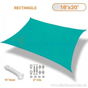 Sunshades Depot 16' x 20' Turquoise Green Sun Shade Sail 180 GSM with 8 Inch Hardware Kit - Rectangle UV Block Durable Fabric Outdoor Canopy - Custom Size Available - B071H88ZL4