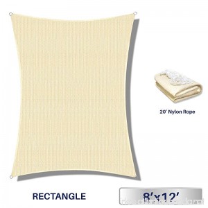 Windscreen4less 8' x 12' Rectangle Sun Shade Sail - Beige with White Stripe Durable UV Shelter Canopy for Patio Outdoor Backyard - Custom - B01MT9LKHO