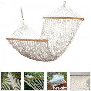 New Double 2 Person Universal Hammock Swing Bed Cotton Solid Wood Spreader Yard Garden Hanging - Great for Outdoors Patio Backyard [Beige/White] - B06W575CSV