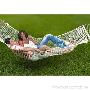 Unvert Extra Heavy Duty Cotton Hammock Double Person Solid Wood Spreader Outdoor W/hook (Cotton- White HD 2-Person 500L - B014OAXW7O