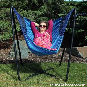 Sunnydaze Hanging Rope Hammock Chair Swing with Space Saving Stand Beach Oasis - For Indoor or Outdoor Patio Yard Porch and Bedroom - B06ZYRX6DB