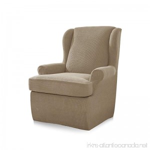 CHUN YI 2-Piece Stretch Jacquard Polyester Spandex Fabric Wing Chair Covers (Sand Wing Chair) - B07CWL1CHW