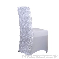 Fuzzy Fabric Rosette Spandex Chair Cover – White - B07DXBPS8T