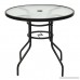 GHP 31.5 Round Black Steel 5mm Tempered Glass Patio Table with 2 Umbrella Hole - B07BMK5HYZ